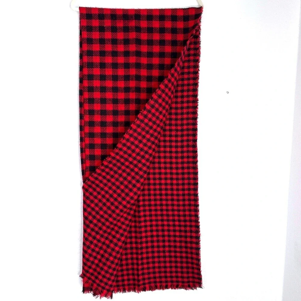 Red Black Buffalo Plaid Reversible Scarf Gingham Wrap Rock Grunge Punk Academia‎
